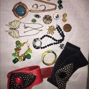 Lot of vintage jewelry and belts